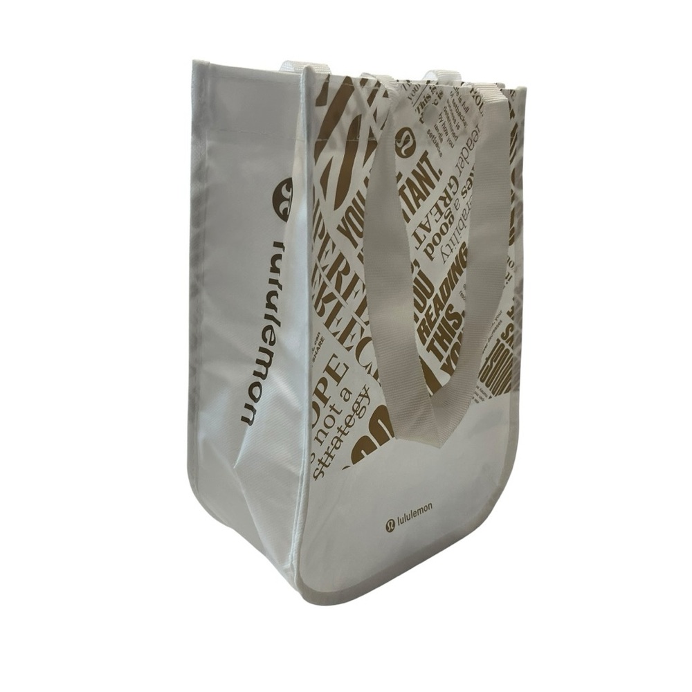 Lululemon Athletica Gold and White Shopping Tote 12”x9 1/4”‎